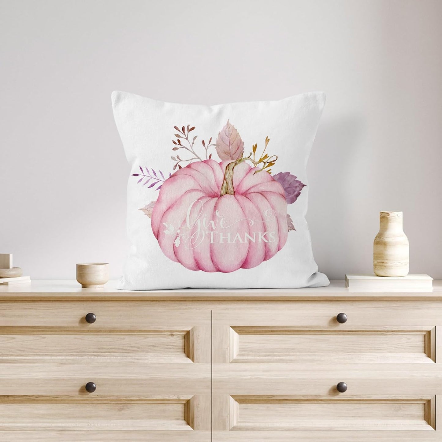 LB Fall Pink Pumpkin Pillow Covers 18x18 Inch Set of 4,Thanksgiving Orange Maple Leaf Pink Fall Throw Pillow Covers Decorative Pillow Cases for Couch Living Room Sofa Bed Cushion Cases
