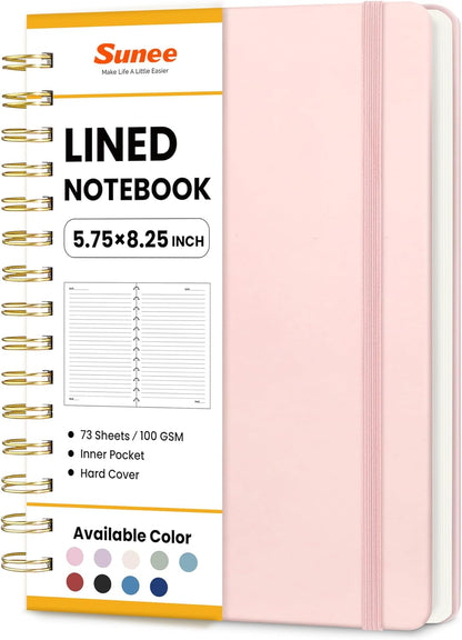 SUNEE Journaling Notebooks, A5 Lined Spiral Notebook for Women, 146 Pages College Ruled Hardcover Notebook for Work, Note Taking, Journaling and Office School Supplies, A5 - Pink