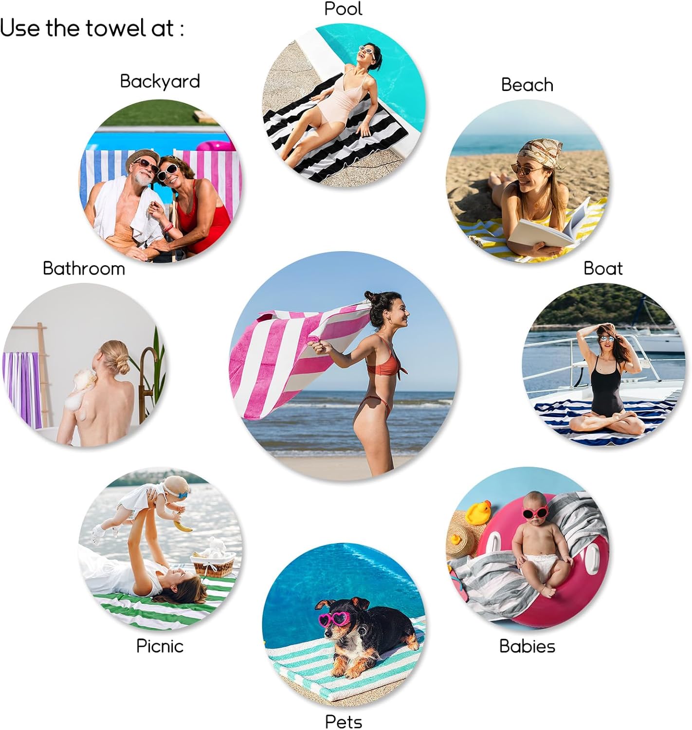 cabanana Large Oversized Beach Towel - 35 x 70 Inch Cotton Pool Towel, Pink Striped Soft Cabana Swim Towel