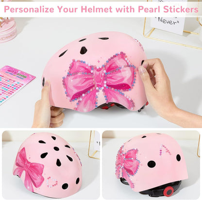Kids Bike Helmet Adjustable Youth Toddler Helmet with DIY Stickers for Girls Age 3-5-8-14 Years for Bicycle Scooter Skateboard Roller Skating