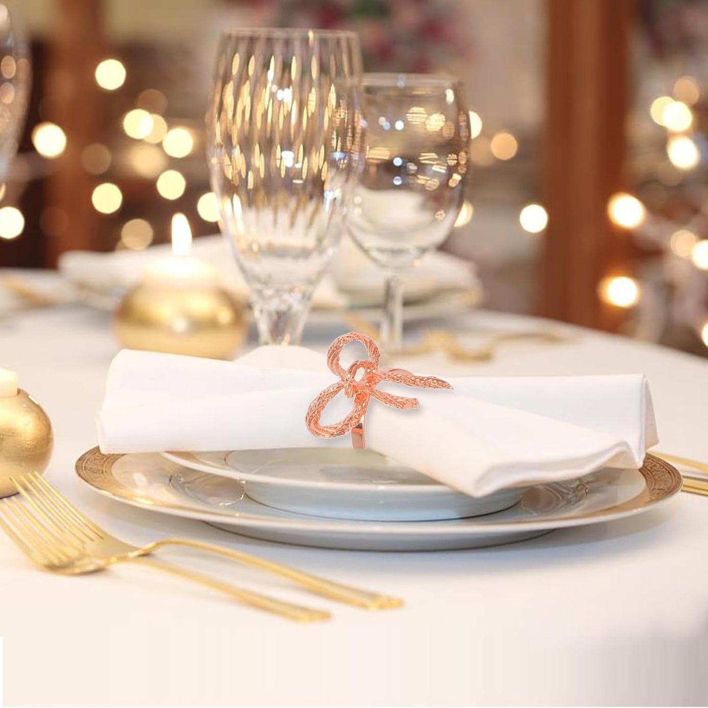 Pack of 12 Napkin Rings Alloy Hollow Out Flower Napkin Holder Dinning Table Napkin Ring for Dinner Parties Wedding Banquet Table Setting Family Gatherings Table Decor（Rose Gold，12）