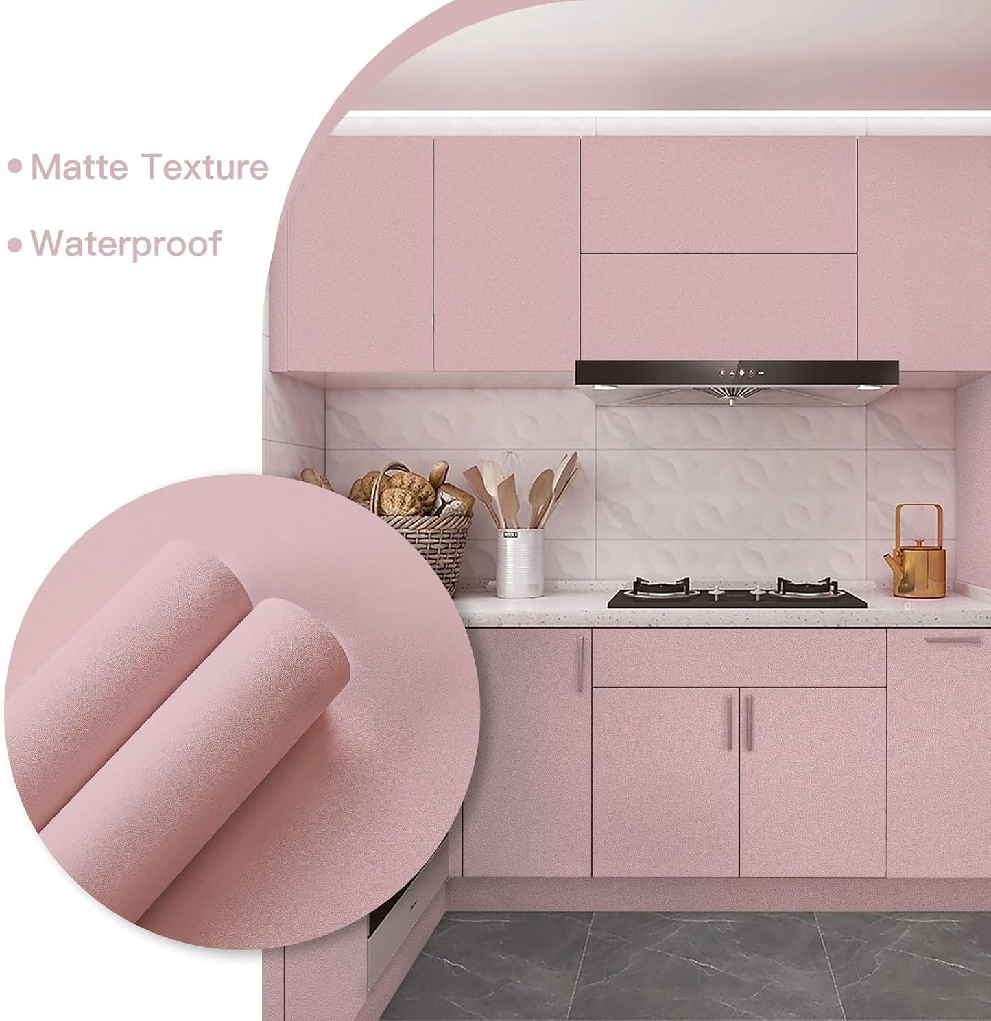 Ismoon Pink Wallpaper Peel and Stick Pink Contact Paper 17.7''×118''Removable Self-Adhesive Wallpaper Matte Contact Paper for Cabinets and Drawers Girls Bedroom Vinyl Roll