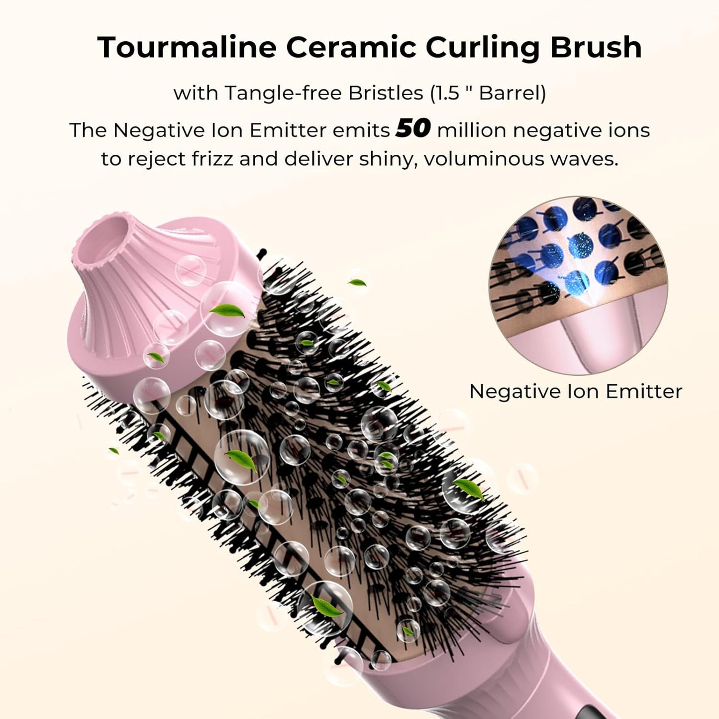 1.5 in Thermal Brush, Curling Iron Heated Round Curling Volumizing, The Ceramic Barrel Heats up 30S, LCD Display 10 Temperatures frizz-Free Curls The Ionic