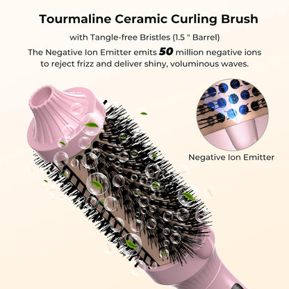 1.5 in Thermal Brush, Curling Iron Heated Round Curling Volumizing, The Ceramic Barrel Heats up 30S, LCD Display 10 Temperatures frizz-Free Curls The Ionic