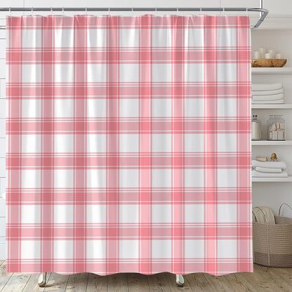 Pink Plaid Shower Curtain Checkered Geometric Buffalo Check Rustic Farmhouse Fabric Bathroom Decor(72''Wx72''L)