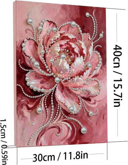DIY Diamond Pearl Painting Kit for Adults, Beginner Friendly Craft Kits with Frame 30x40cm,Home Decor Housewarming Gift, Diamond Dots Beads Canvas Art for Wall Decor(Pink Flower)