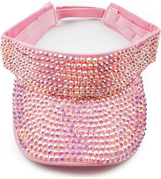 Shiny Rhinestone Sport Sun Visor Hat Adjustable Summer Cap for Women Men Golf Tennis Cycling Running Jogging