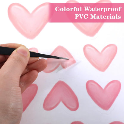 120 Pieces Heart Wall Decals, Pink Heart Shape Wall Stickers, PVC Removable Pink Walls Stickers for Girls Bedroom, Nursery, Kids Room, Playroom Decorations, Pastel Cute Hearts