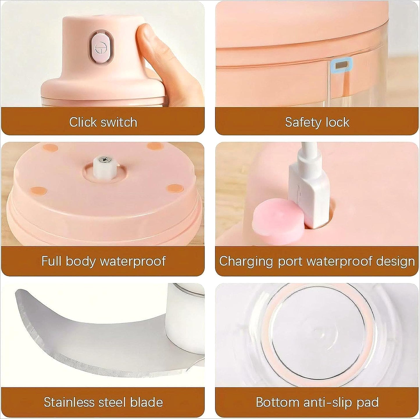 Electric Garlic Chopper, Pink USB Charging Wireless Food Mini Portable Veggie Garlic Grinder Masher Onion Cordless Blender Processor Crusher for Ginger, Chili, Fruit, Meat, Spices, Beans, etc (250ml)