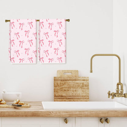 JarThenaAMCS Pink Bow Kitchen Towel Cute Bowknot Dish Towel 18 x 28 Inch Hand Drying Tea Towel for Valentine's Day Bathroom Decor Cooking Baking Party Supplies, 2 Pcs