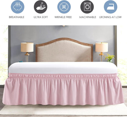 FreshCulture Full Bed Skirt, Elastic Wrap Around Bed Skirt Full Bed, Easy Fit with 18-Inch Tailored Drop, Hotel Quality Dust Ruffle for Full Size Bed, Bed Skirt Full Size (Dusty Pink)
