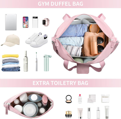 Gym Bag for Women, Personal Item Travel Bag with Shoes Compartment, Weekender Overnight Duffel Bag with Wet Pocket, Carry On Bag for Women, Travel, Gym, Weekend