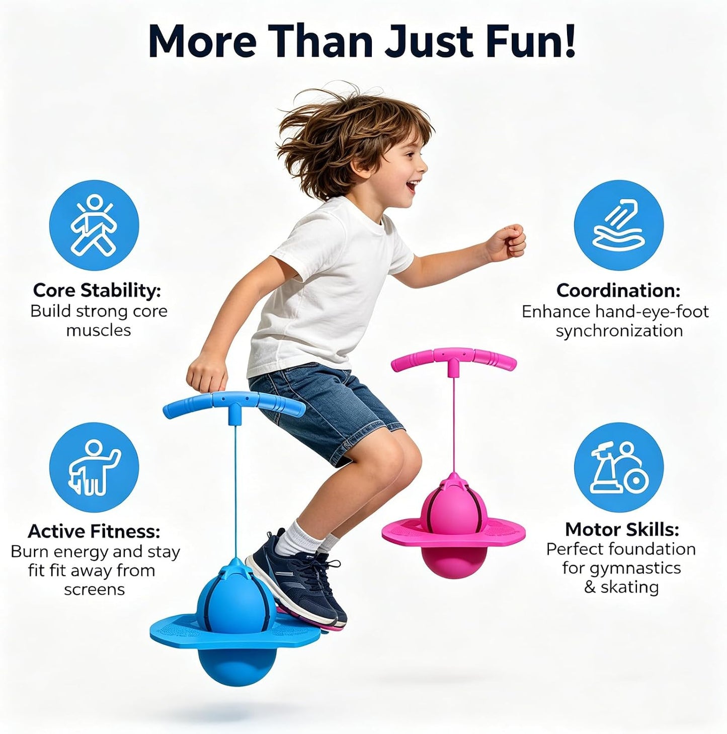Moonycozy Jumping Ball, Balance Jumping Ball with Handle and Ball Pump, Childrens Balance Jumpings Ball with Handle, 2‑in‑1 Pogo Jumper & Balance Ball, Safe and Fun Bouncing Ball for Kids (Pink)