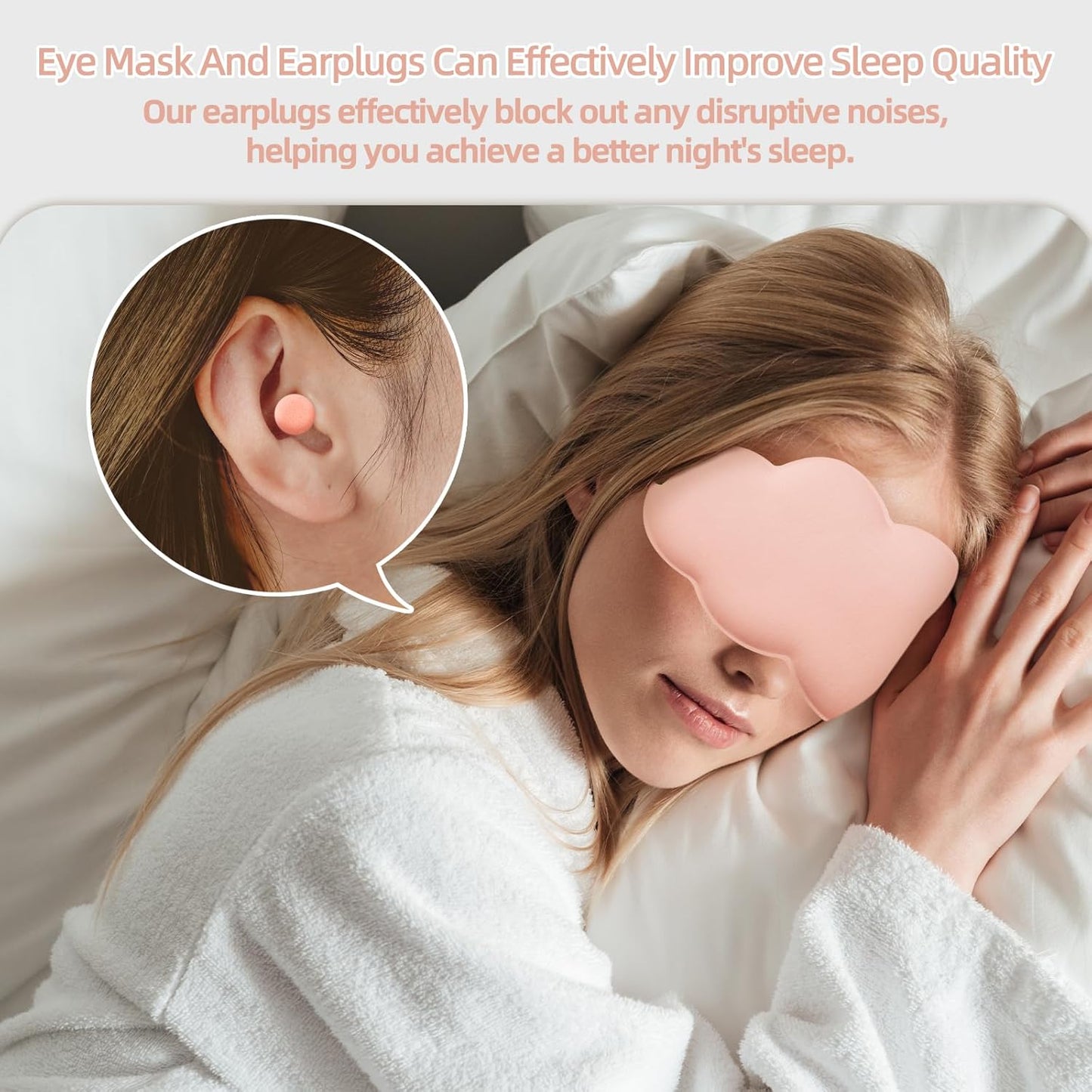 Soft Cloud Shaped 3D Sleep Mask with 4 Earplugs, Lightweight Light-Blocking Eye Mask for Side Sleepers Travel Meditation, Adjustable Elastic Strap Sleeping Mask (Pink)