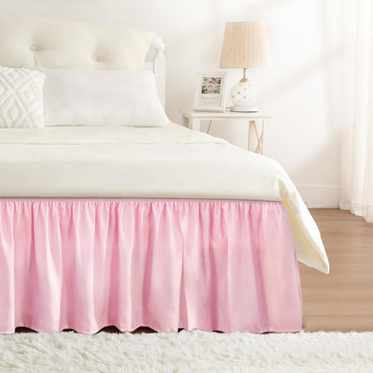 RIMELA Dusty Pink Bed Skirt Queen Size 15 Inch Drop, Wrap Around Elastic Bedskirt, Dust Ruffle for Adjustable Bed Base Machine Washable Easy to Install Bed Skirts