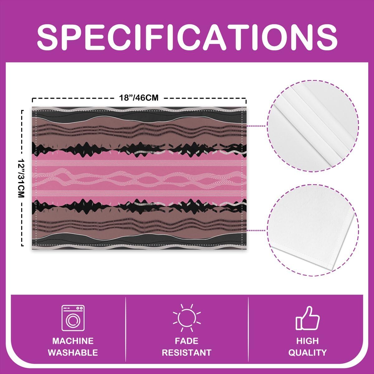 Feelyou Abstract Stripe Placemats Set of 4 Pink Abstract Stripe Table Mats for Party Kitchen Dining Decoration Holiday Seasonal Geometric Place Mat for Dinner Table Indoor Outdoor 18"x12" Non-Slip