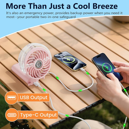 HandFan 5200mAh Upgraded Handheld Misting Fan, Personal Mister Fan, Spray Water Mist Fans USB Rechargeable, Electric Mini Cooling Ice AC Fans for Summer Beach Travel Gifts for Women(Pink)