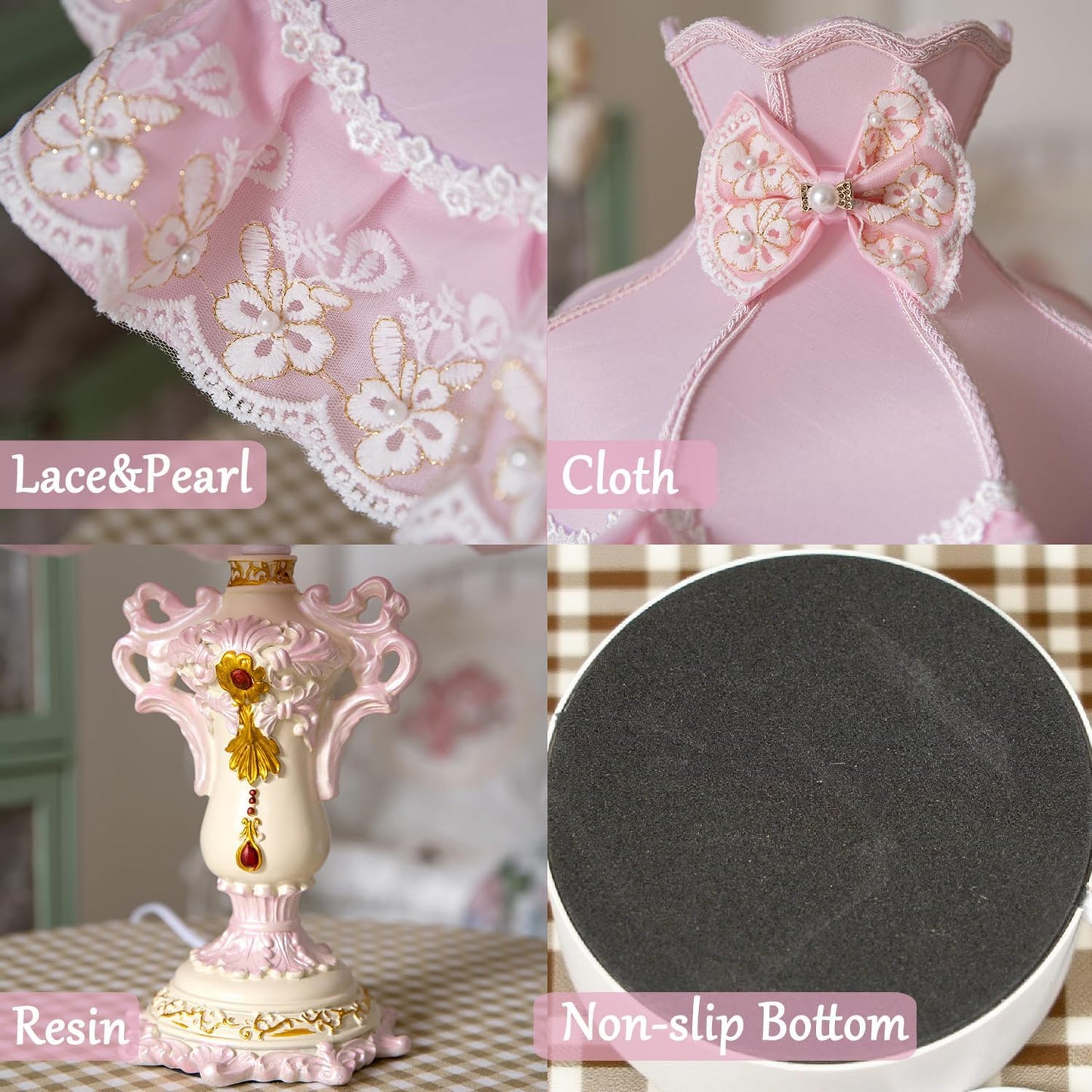 Victorian Table Lamp Pink Princess Lamp French Country Bedside Lamp Farmhouse Cute Kids Table Lamp Vintage Rustic Nightstand Lamp for Girls Bedroom Children Nursery Desk Home Entryway