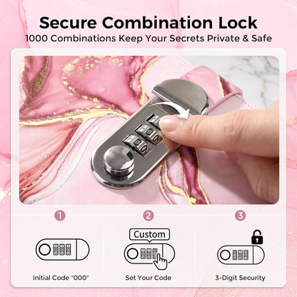 Koogel Diary with Lock for Girls Ages 8-12, A5 Journal with Lock 240 Pages, Kids Locking Secret Diary Writing Journal with Pen, Cute Birthday Gifts Stuff for Teen Tween Girls Age 8 9 10 11 12, Pink
