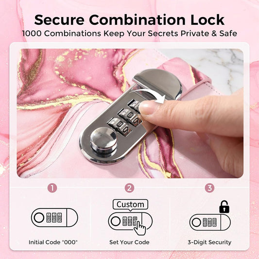 Koogel Diary with Lock for Girls Ages 8-12, A5 Journal with Lock 240 Pages, Kids Locking Secret Diary Writing Journal with Pen, Cute Birthday Gifts Stuff for Teen Tween Girls Age 8 9 10 11 12, Pink