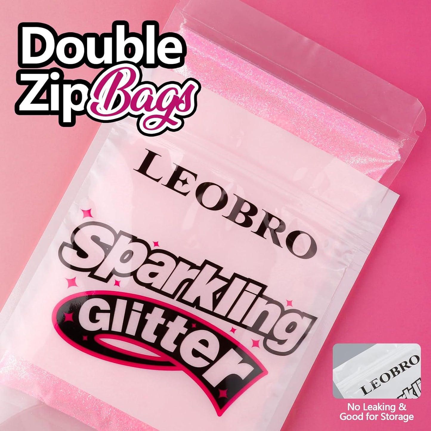 LEOBRO Pink Glitter, 100g / 3.5 oz Iridescent Fine Glitter for Crafts, Resin, DIY Jewelry Keychains Flowers Party Decorations, Iridescent Light Pink