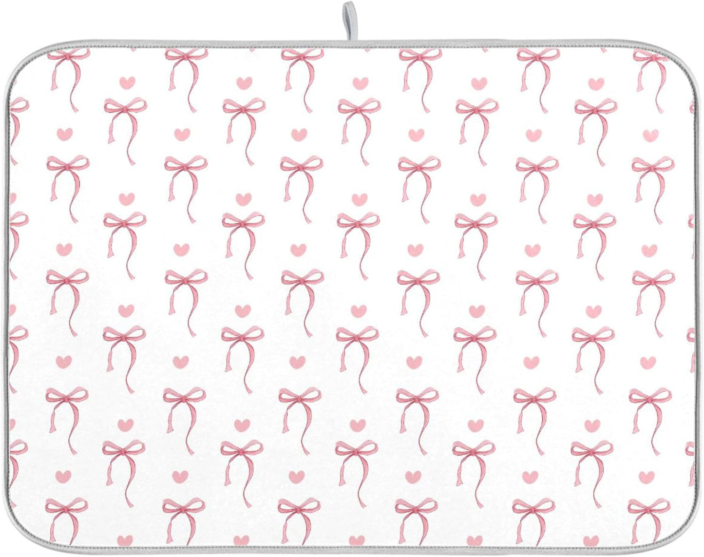 Pink Ribbon Bow Dish Drying Mat Quick Absorbent 16x18 Cute Bow Tie White Kitchen Drying Mat for Countertop Sink Reusable Dishes Mats Kitchen Essentials