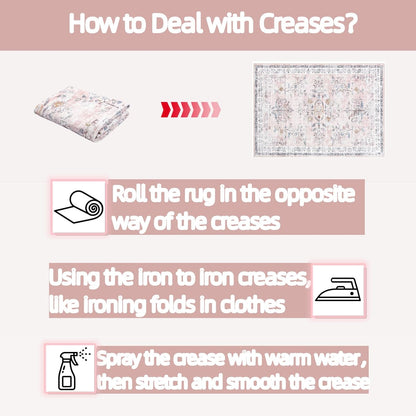 LIVEBOX Washable Pink Area Rugs 9x12 for Living Room, Soft Non-Slip Large Pink Rug for Bedroom, Ultra-Thin Faux Wool Rugs Boho Carpet for Girls Room Nursery, Blush/Pinks
