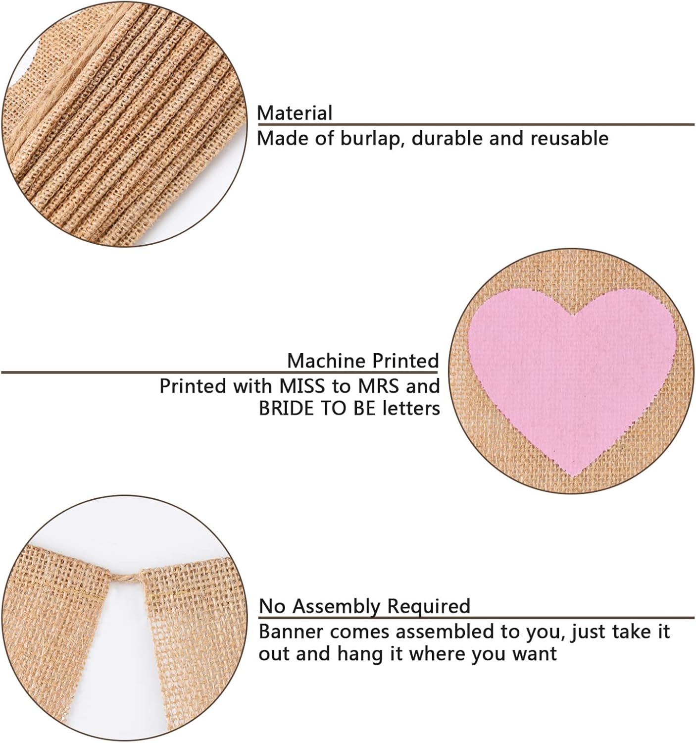 Blulu 3 Pieces Bridal Shower Decor Set Rustic Burlap Bunting Banner Gifts for Bachelorette Party Decoration(Pink)