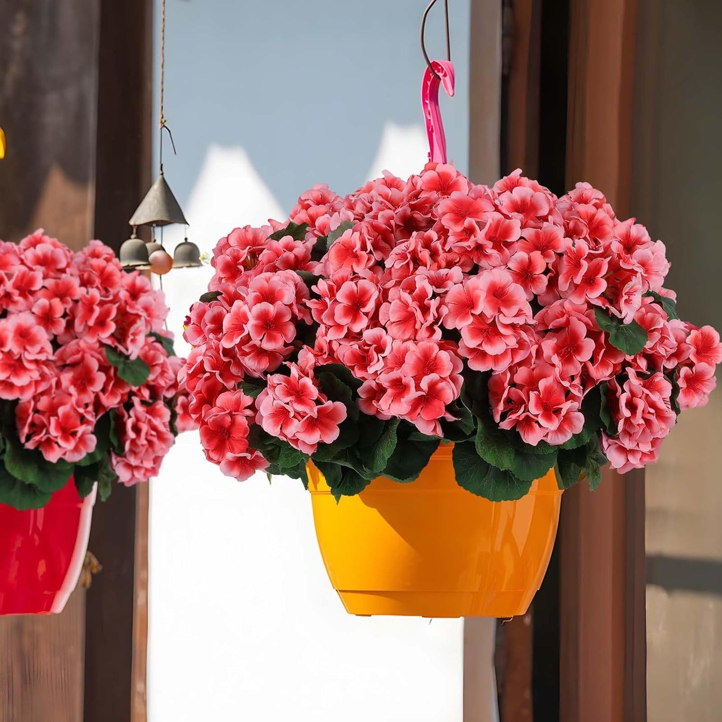 Hananona 12 Pcs Artificial Geranium Flowers for Outdoors Geranium Silk Flowers Outdoor UV Resistant Garden Plants Faux Flowers for Home Kitchen Table Centerpieces Decor (12, Peach)