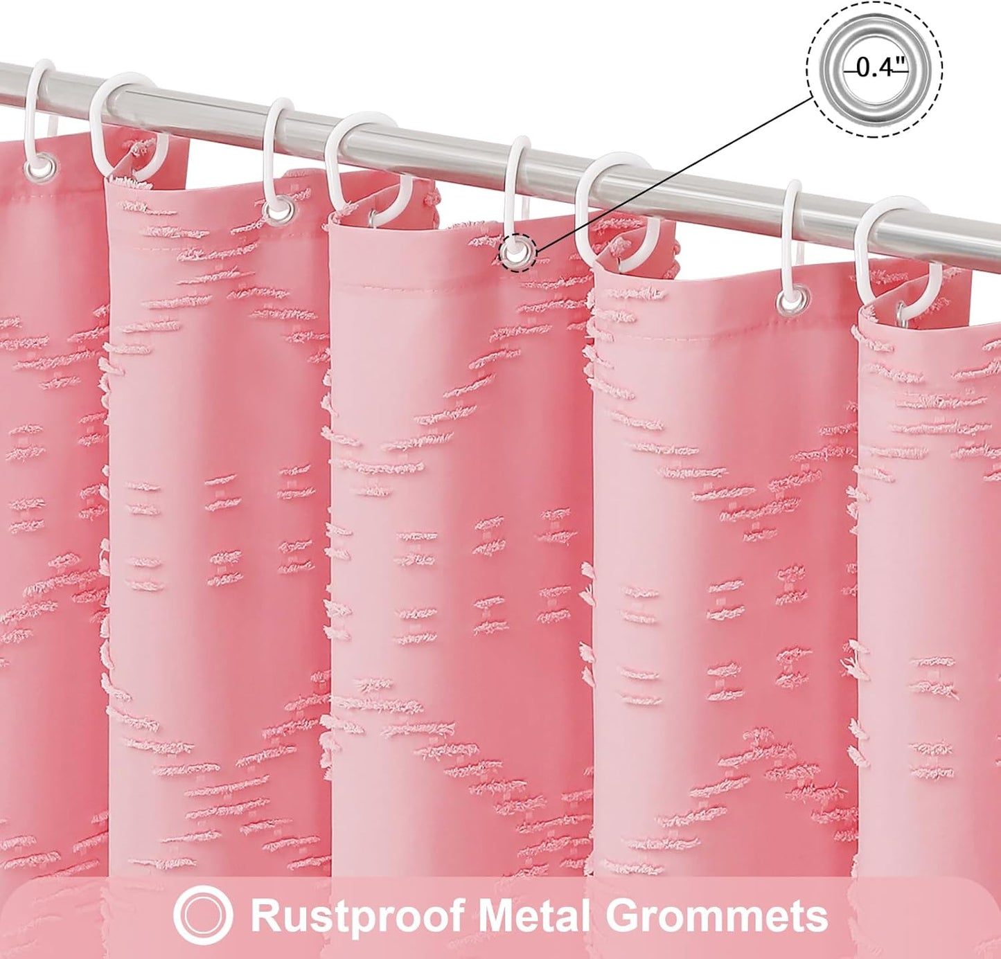 Boho Pink Woven Fabric Shower Curtain with Tassel 72 x 72 Modern Farmhouse Minimalist, Bohemia Tufted Chevron Striped Chic Textured, Waterproof Cloth Curtain for Bathroom, Hotel Decor
