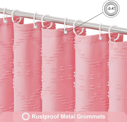Boho Pink Woven Fabric Shower Curtain with Tassel 72 x 72 Modern Farmhouse Minimalist, Bohemia Tufted Chevron Striped Chic Textured, Waterproof Cloth Curtain for Bathroom, Hotel Decor