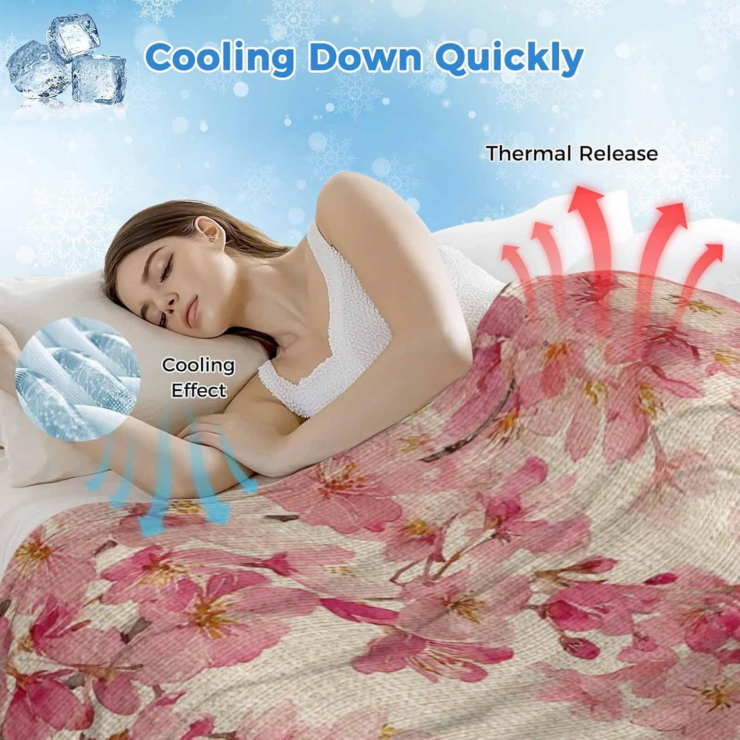 Cooling Blanket for Hot Sleepers, Peaches Branches Lightweight Breathable Summer Blanket, Farmhouse Spring Botanical Pink Flowers Double-Side Cool Throw Blankets for Sleeping Travel, 40"x60"