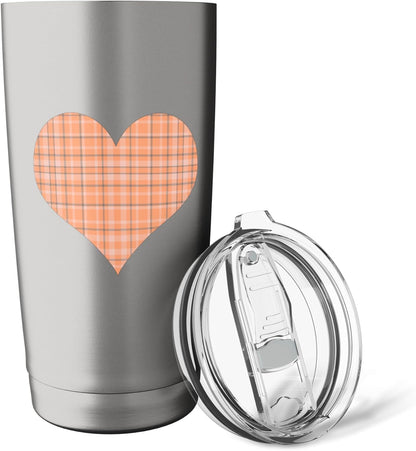 Cute Pastel Coral Peach Plaid Gingham Pattern Minimalist Stainless Steel Insulated Tumbler