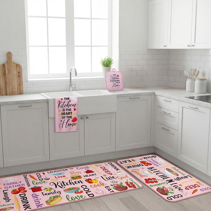 Fourluoo 10 Pcs Cuisine Pink Kitchen Decor and Accessories Set Pink Kitchen Towels Rugs Pot Holders Oven Mitts for Chef Cooking Baking Mom Housewarming Gifts