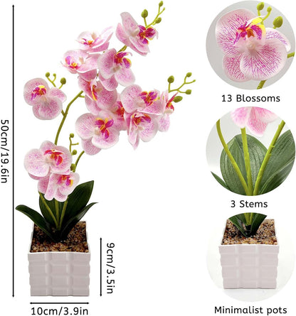 Daily Treasures 13-Heads Artificial Orchid Flower in Pot,50cm Silk Orchid Arrangement with Plastic Vase,Potted Pink Flowers,Silk Phalaenopsis Indoor Decor for Home Table Centerpiece