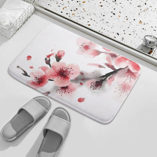 Bath Mat Super Absorbent Bath Rug Non-Slip Quick Dry Shower Mat Watercolor Pink Cherry Florals Bathroom Rug Washable Bathroom Mat for Bathroom Floor Tub and Shower 15.7"x23.6"