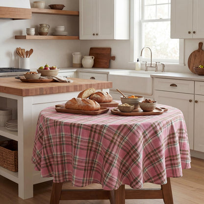 Horaldaily Spring Checkered Tablecloth 55×55 Inch Round, Pink Buffalo Plaid Spring Table Cloth, Washable Spring Farmhouse Table Decor for Dinner/Party Decoration/Holiday