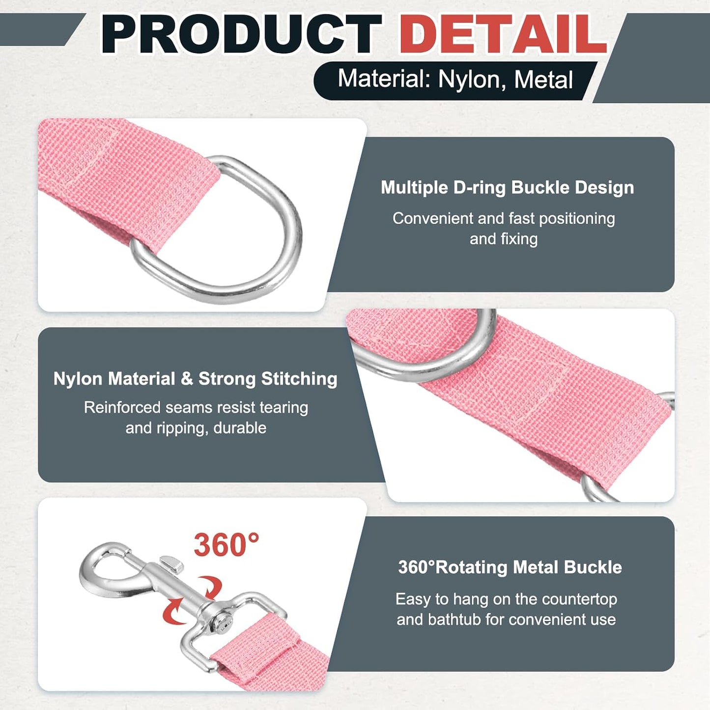 Pet Dog Grooming Loops, Adjustable Nylon Table Arm Extender Belly Strap with 4 White D-Rings Restraint Leash(Pink/Yellow, 2Pcs), Intended for Fixed Dog Bathing Hair Cutting