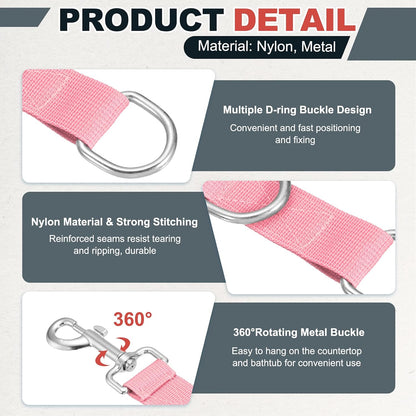 Pet Dog Grooming Loops, Adjustable Nylon Table Arm Extender Belly Strap with 4 White D-Rings Restraint Leash(Pink/Yellow, 2Pcs), Intended for Fixed Dog Bathing Hair Cutting