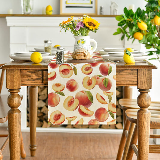 Artoid Mode Peach Leaves Fruit Spring Summer Table Runner, Seasonal Kitchen Dining Table Decoration for Home Party Decor 13x72 Inch