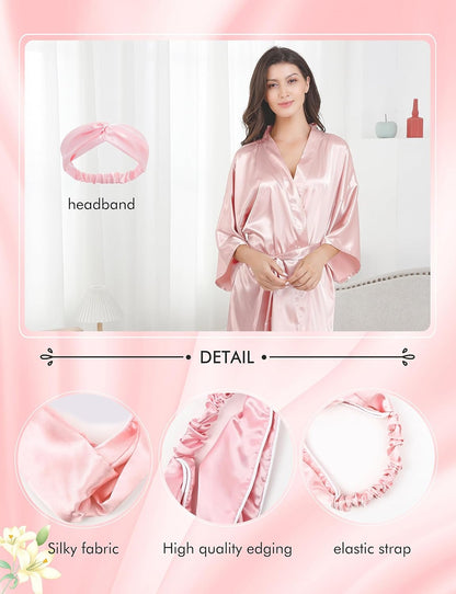 EPLAZA Women Floral Satin Robe Bridal Dressing Gown Wedding Bride Bridesmaid Kimono Sleepwear