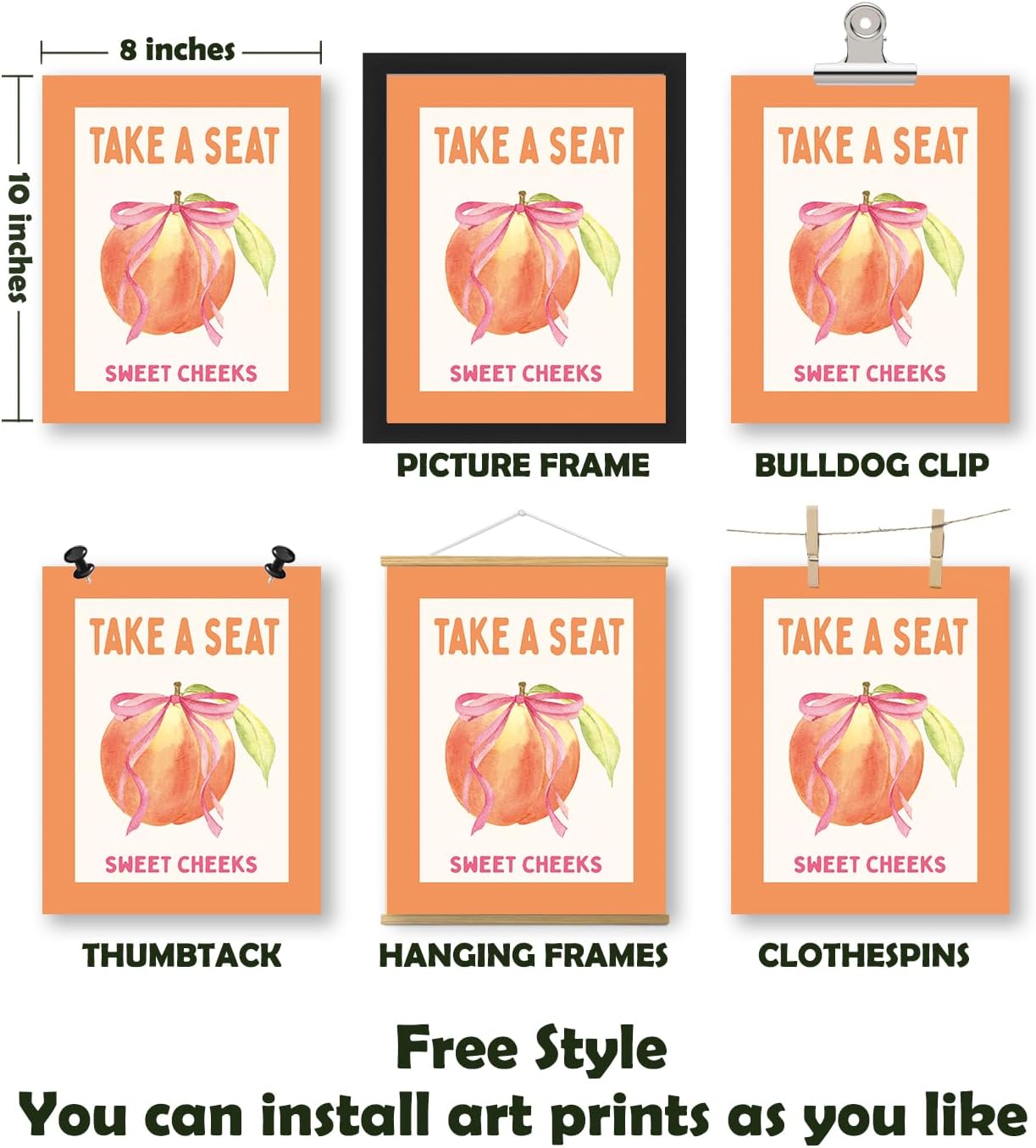 Pleonox Pink Preppy Funny Bathroom Canvas Wall Art Prints 8x10 Inch Set of 4, Trendy Retro Pink and Orange Sweet Cheeks Shower Karaoke Peach Pictures Wall Decor for Girls Bathroom Bedroom, Unframed