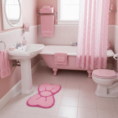 Pink Bow Bathroom Rug Cute Bow Decorative Doormat Kawaii Shaped Mat Gifts Cute Cartoon Kitten Floor Mat Holiday Doormats Non Slip Washable Bath Rug for Bathroom (Medium, Pink Bow)