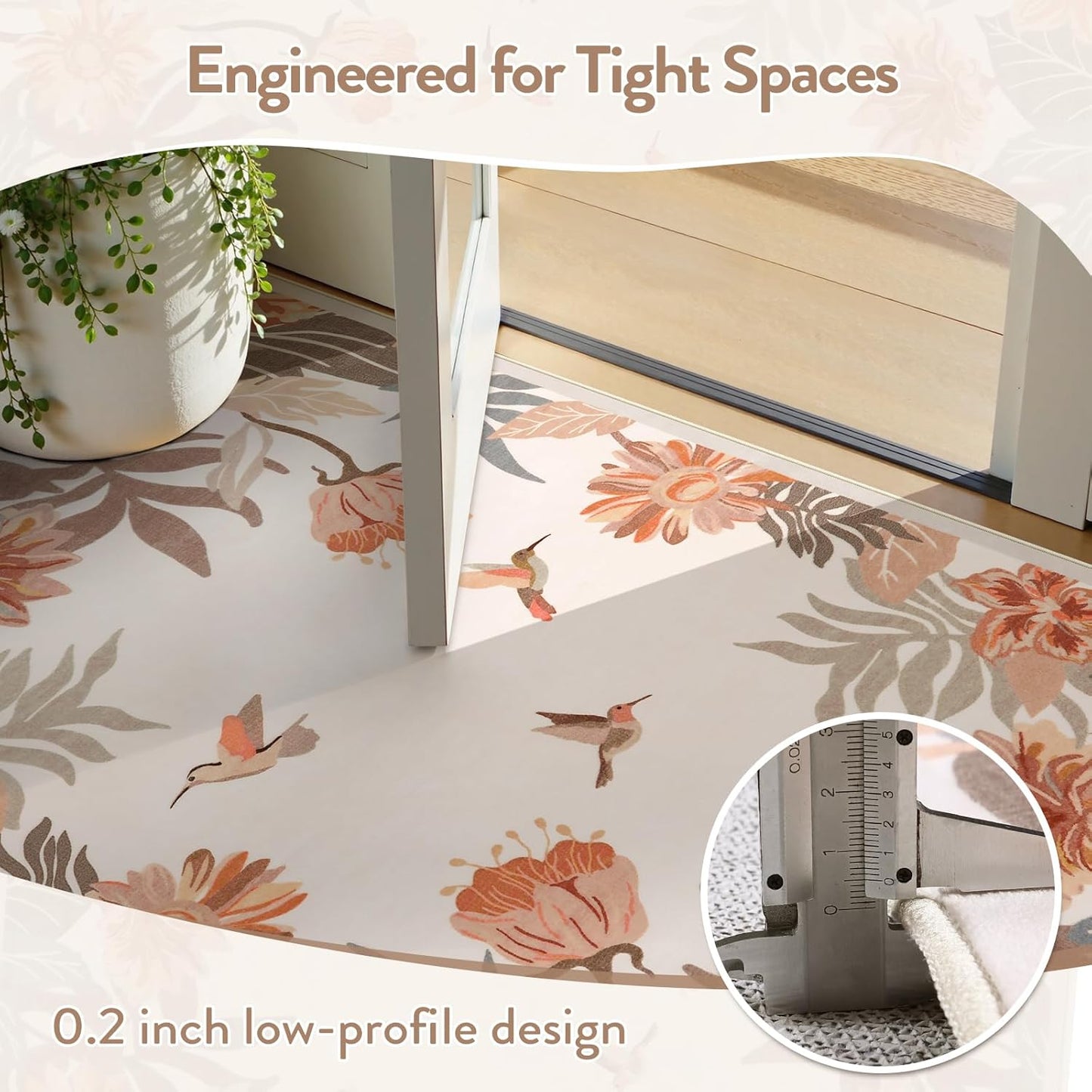 Beeiva Floral 3x5 Area Rug for Entryway - Washable Pink Boho Bedroom Rug, Stain Resistan Border Flower Print Small Throw Rugs Carpet for Living Room Kitchen Home Aesthetic Décor(Beige,3'x 5')