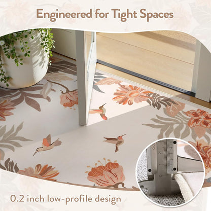 Beeiva Floral 3x5 Area Rug for Entryway - Washable Pink Boho Bedroom Rug, Stain Resistan Border Flower Print Small Throw Rugs Carpet for Living Room Kitchen Home Aesthetic Décor(Beige,3'x 5')