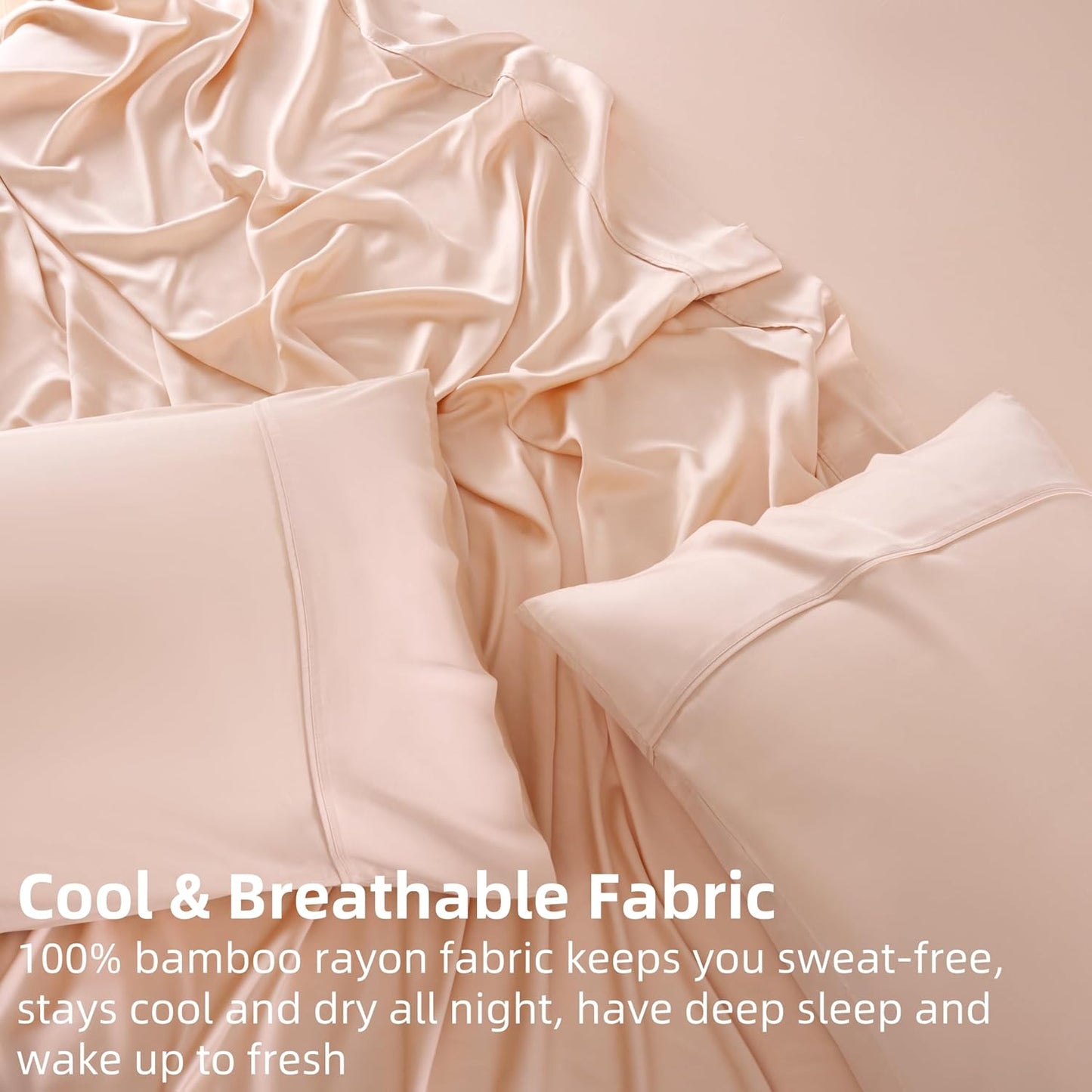 GOKOTTA 4-Pcs King Size Sheets Set, 100% Rayon Derived from Bamboo, 16 Inch Deep Pocket King Sheets with Elastic Corner Straps, Cooling Sheets for Hot Sleepers - Silky Soft & Breathable - Creamy Peach