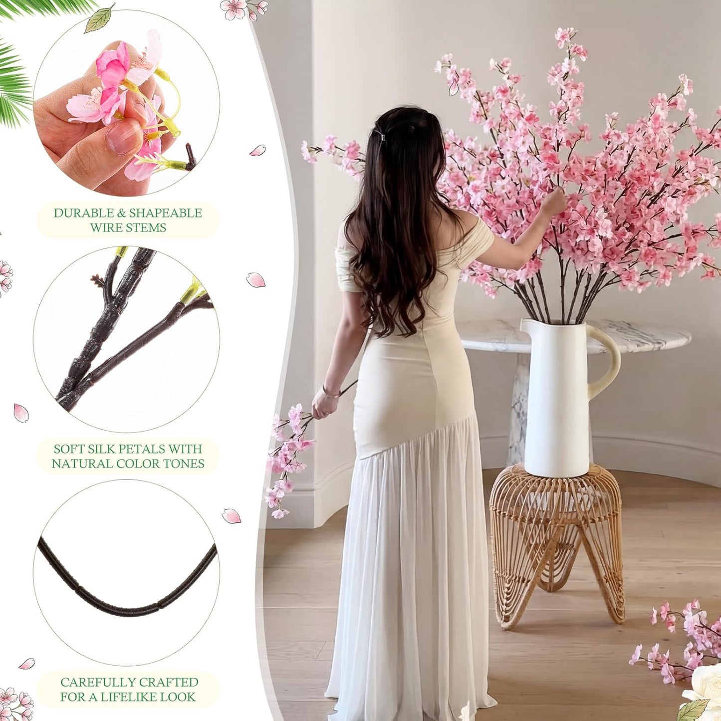 Giegxin 18 Pcs Artificial Cherry Blossom, 41" Faux Cherry Branches Spring Decor Indoor Silk Fake Flowers Long Stems for Tall Vase Table Home Wedding Business Spaces Decor (Pink)