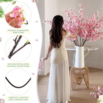 Giegxin 18 Pcs Artificial Cherry Blossom, 41" Faux Cherry Branches Spring Decor Indoor Silk Fake Flowers Long Stems for Tall Vase Table Home Wedding Business Spaces Decor (Pink)