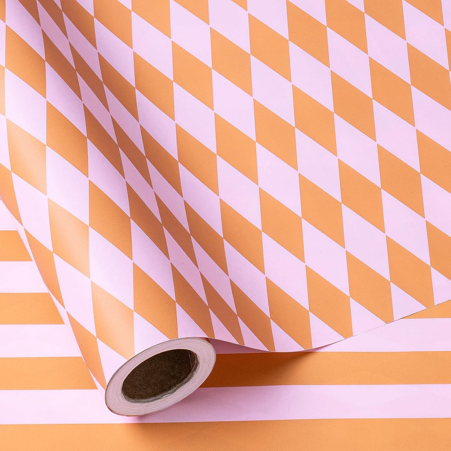 RUSPEPA Reversible Wrapping Paper Roll, Mini Roll, Pink and Orange Stripes and Diamond Pattern Gift Wrap for Birthday, Baby Shower, Wedding, Easter, Summer Gifts, Holiday, 17 Inches x 16.4 Feet