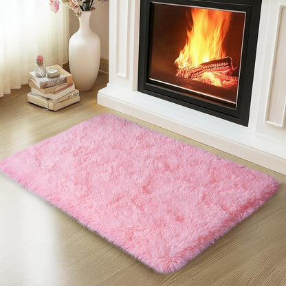 Mugorn Pink Fluffy Soft Rugs for Girls Bedroom, 2x3 Ft Small Shaggy Area Rugs for Kids Playroom, Cute Plush Carpet for Living Room, Aesthetic Carpet for Nursery, Bedside, Indoor (2ft x 3ft, Pink)